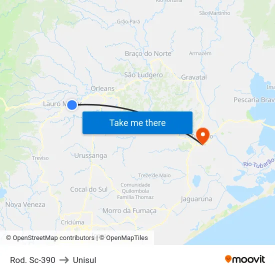 Rod. Sc-390 to Unisul map