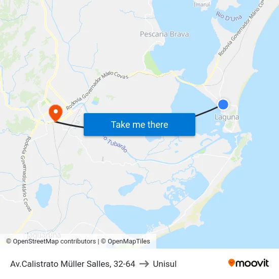 Av.Calistrato Müller Salles, 32-64 to Unisul map