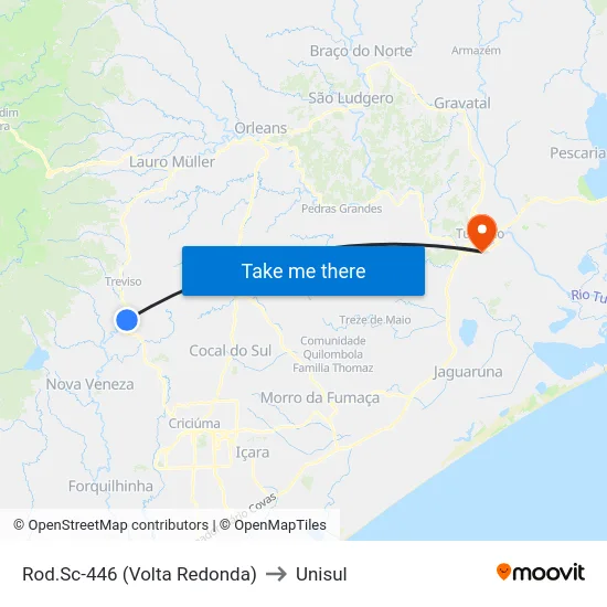Rod.Sc-446 (Volta Redonda) to Unisul map