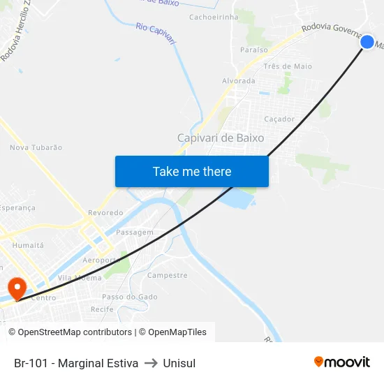Br-101 - Marginal Estiva to Unisul map