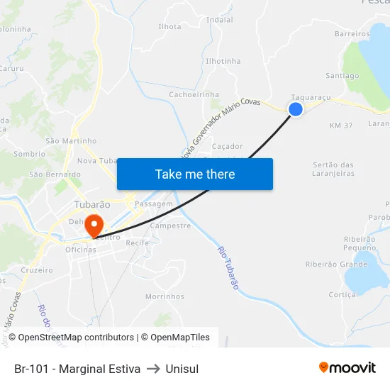 Br-101 - Marginal Estiva to Unisul map