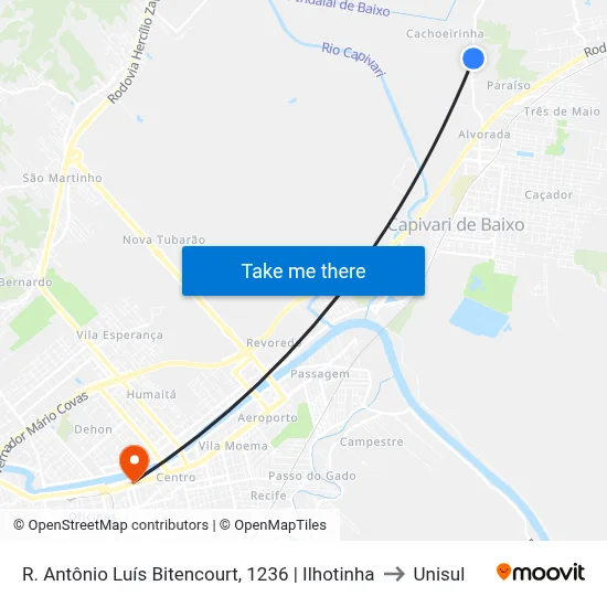 R. Antônio Luís Bitencourt, 1236 | Ilhotinha to Unisul map