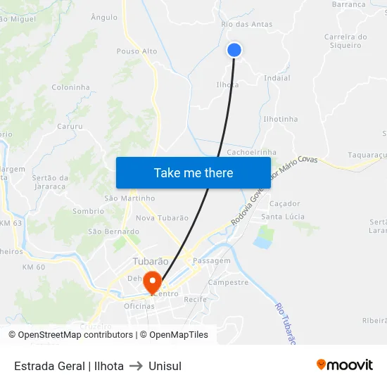 Estrada Geral | Ilhota to Unisul map