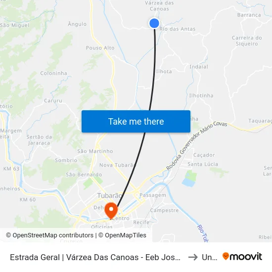 Estrada Geral | Várzea Das Canoas - Eeb José Cardoso De Aguiar to Unisul map