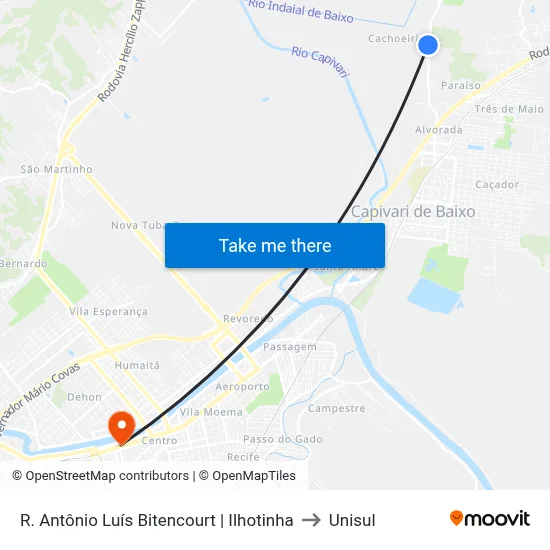 R. Antônio Luís Bitencourt | Ilhotinha to Unisul map
