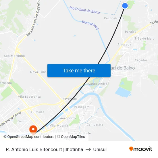 R. Antônio Luís Bitencourt |Ilhotinha to Unisul map