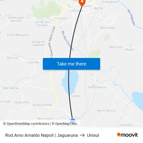 Rod.Arno Arnaldo Napoli | Jaguaruna to Unisul map