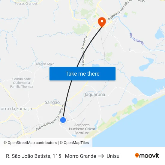 R. São João Batista, 115  | Morro Grande to Unisul map