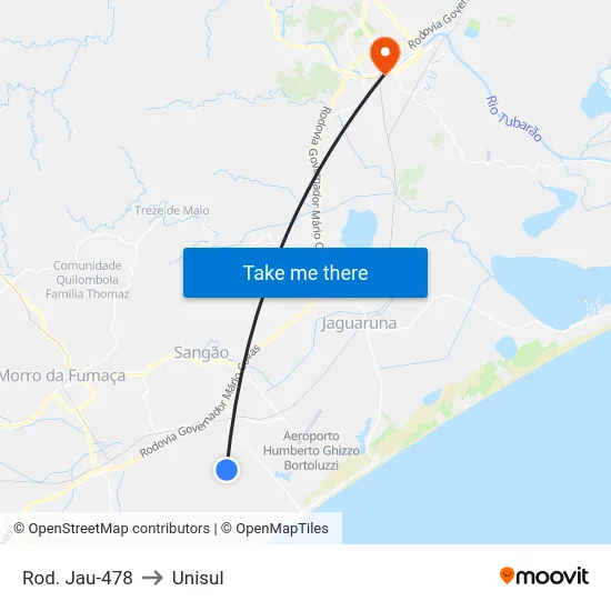 Rod. Jau-478 to Unisul map