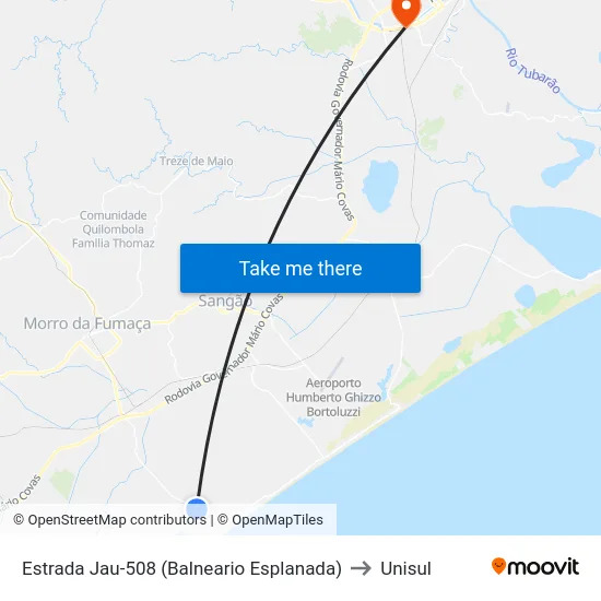 Estrada Jau-508 (Balneario Esplanada) to Unisul map