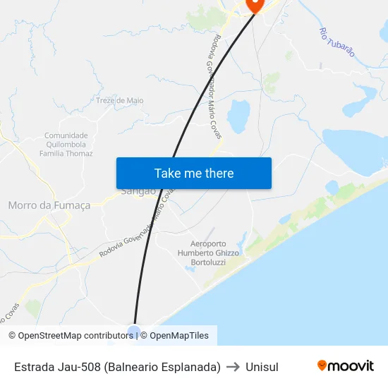 Estrada Jau-508 (Balneario Esplanada) to Unisul map