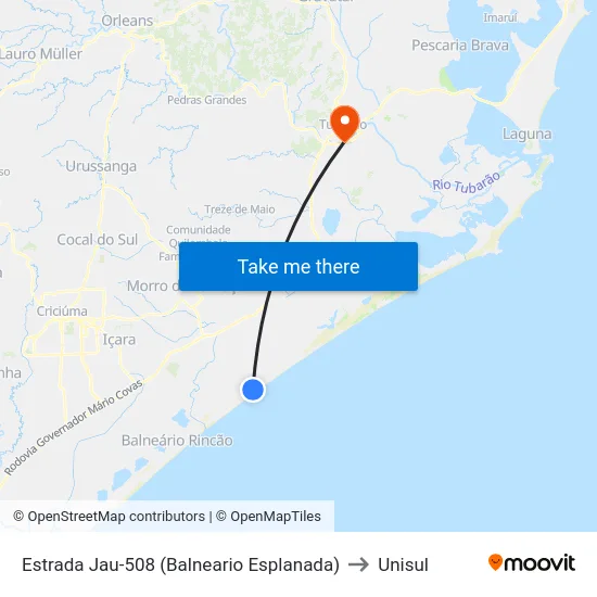 Estrada Jau-508 (Balneario Esplanada) to Unisul map