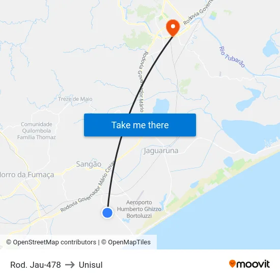 Rod. Jau-478 to Unisul map