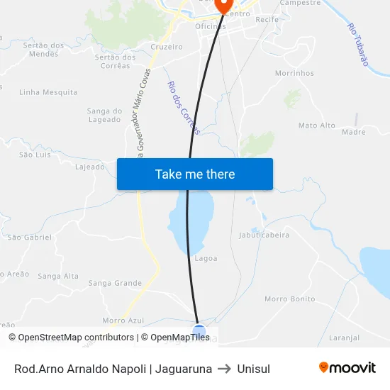 Rod.Arno Arnaldo Napoli | Jaguaruna to Unisul map