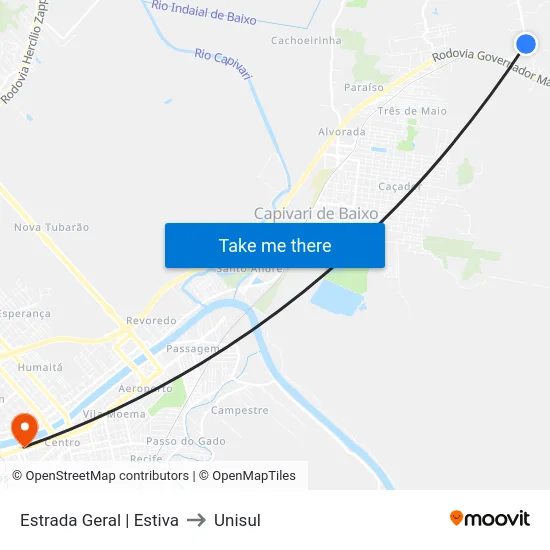 Estrada Geral | Estiva to Unisul map