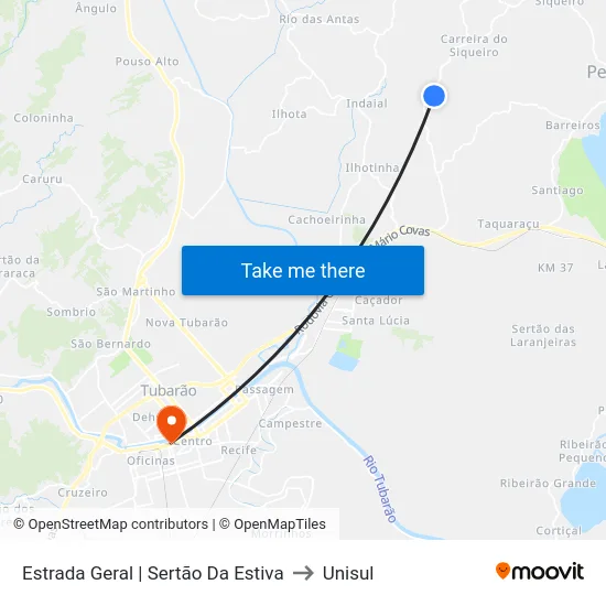Estrada Geral | Sertão Da Estiva to Unisul map