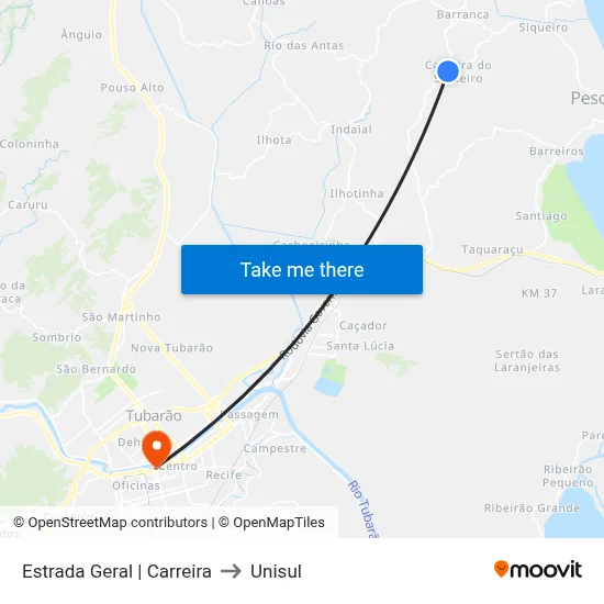 Estrada Geral | Carreira to Unisul map