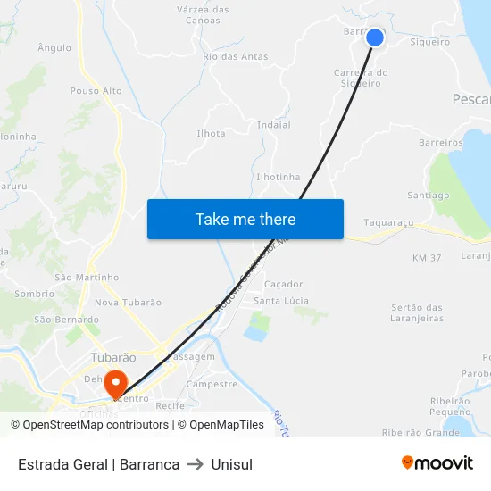 Estrada Geral | Barranca to Unisul map