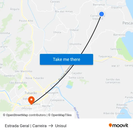 Estrada Geral | Carreira to Unisul map