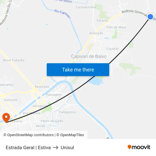 Estrada Geral | Estiva to Unisul map