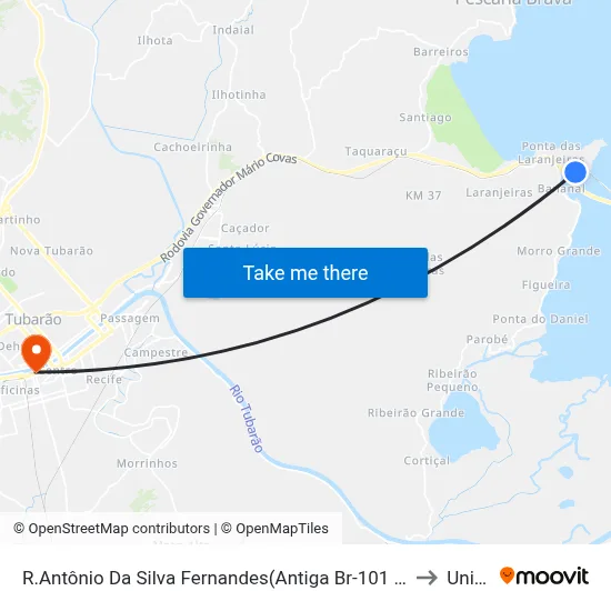 R.Antônio Da Silva Fernandes(Antiga Br-101 /Bananal) to Unisul map