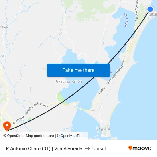 R.Antônio Oleiro (01) | Vila Alvorada to Unisul map