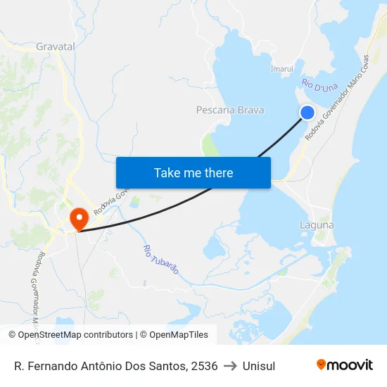 R. Fernando Antônio Dos Santos, 2536 to Unisul map