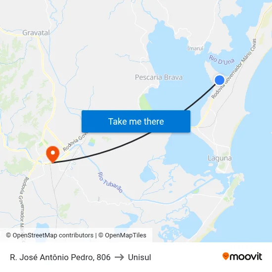 R. José Antônio Pedro, 806 to Unisul map