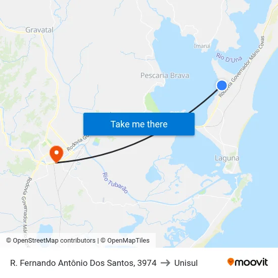 R. Fernando Antônio Dos Santos, 3974 to Unisul map