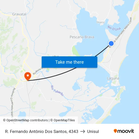 R. Fernando Antônio Dos Santos, 4343 to Unisul map