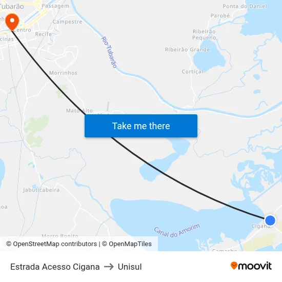 Estrada Acesso Cigana to Unisul map