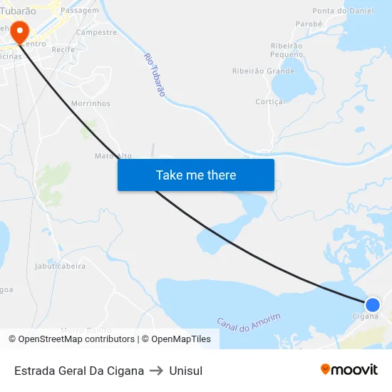 Estrada Geral Da Cigana to Unisul map