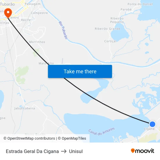Estrada Geral Da Cigana to Unisul map