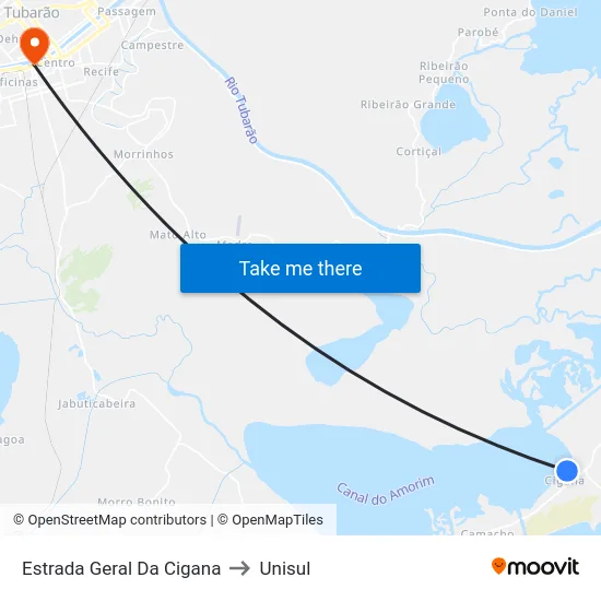 Estrada Geral Da Cigana to Unisul map