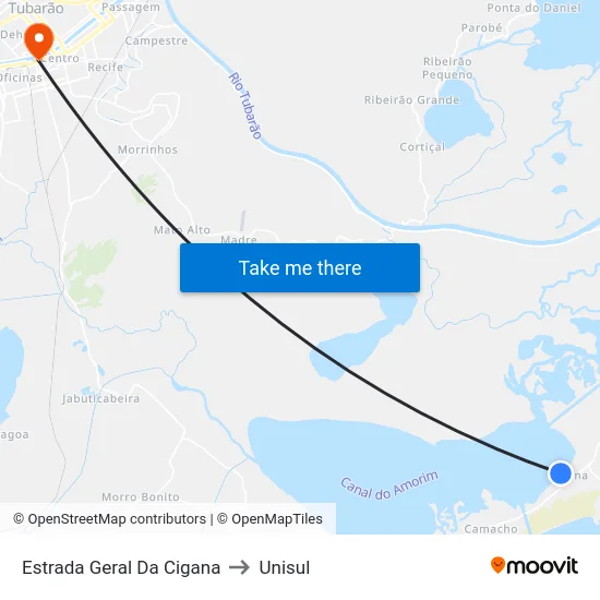 Estrada Geral Da Cigana to Unisul map
