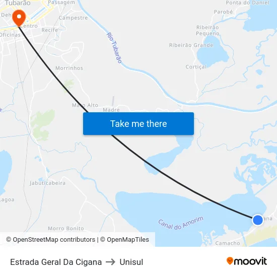 Estrada Geral Da Cigana to Unisul map
