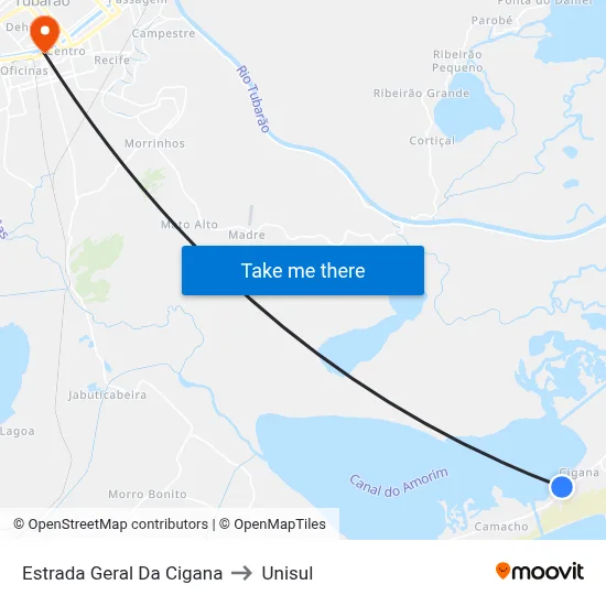 Estrada Geral Da Cigana to Unisul map