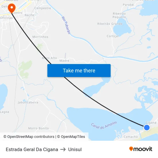 Estrada Geral Da Cigana to Unisul map