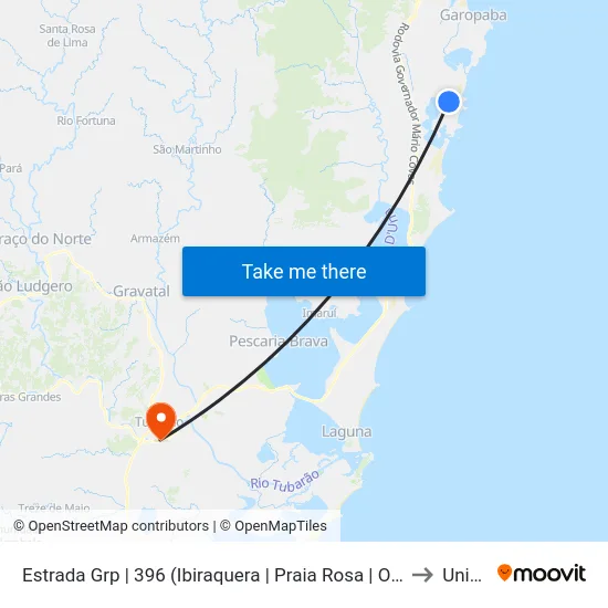 Estrada Grp | 396 (Ibiraquera | Praia Rosa | Ouvidor) to Unisul map