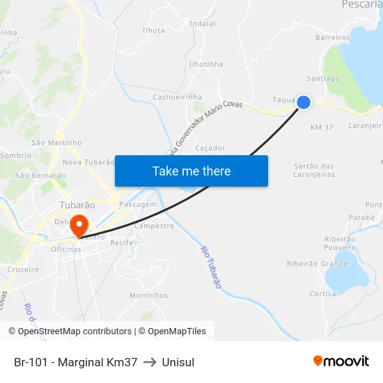 Br-101 - Marginal Km37 to Unisul map
