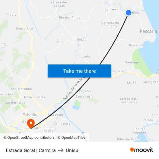 Estrada Geral | Carreira to Unisul map