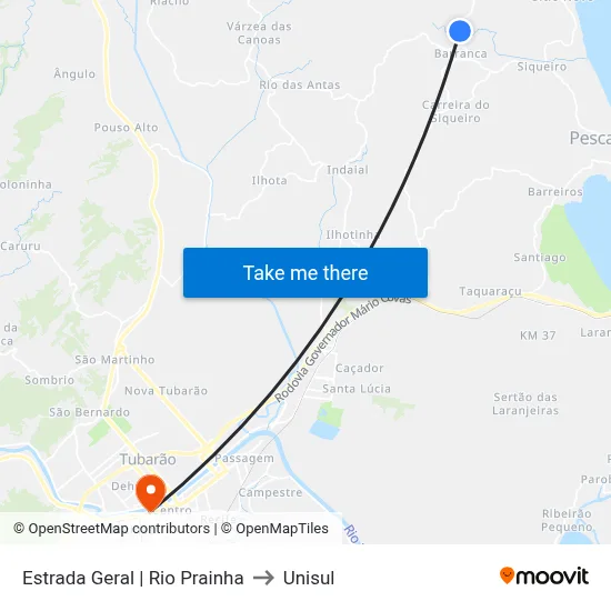 Estrada Geral | Rio Prainha to Unisul map
