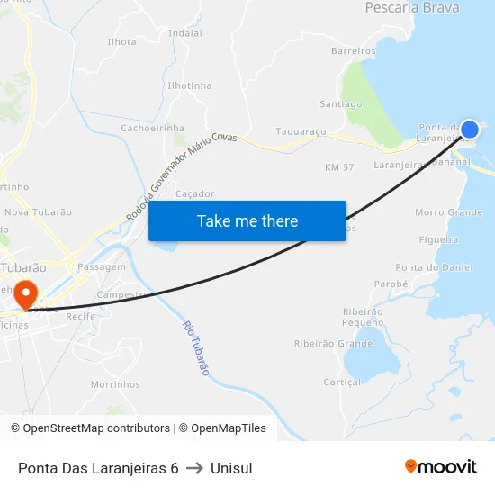 Ponta Das Laranjeiras 6 to Unisul map