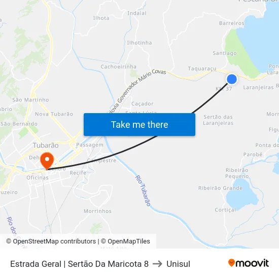 Estrada Geral | Sertão Da Maricota 8 to Unisul map