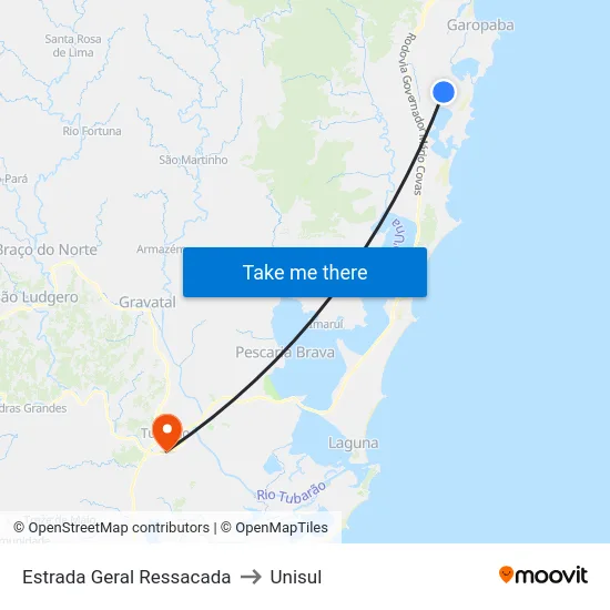 Estrada Geral Ressacada to Unisul map
