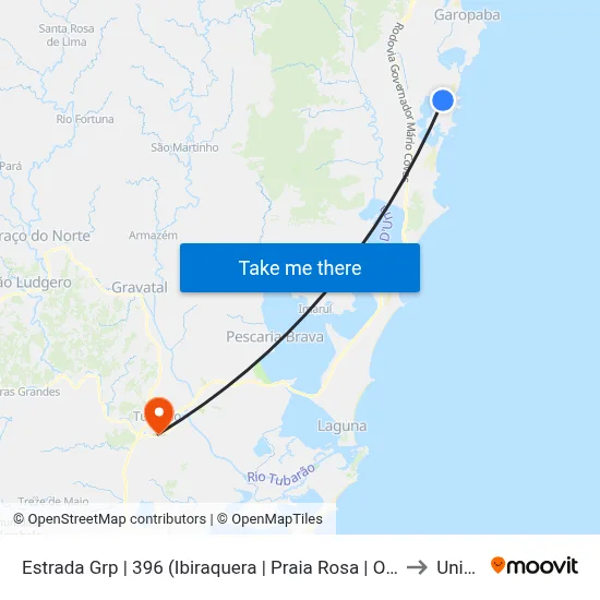 Estrada Grp | 396 (Ibiraquera | Praia Rosa | Ouvidor) to Unisul map