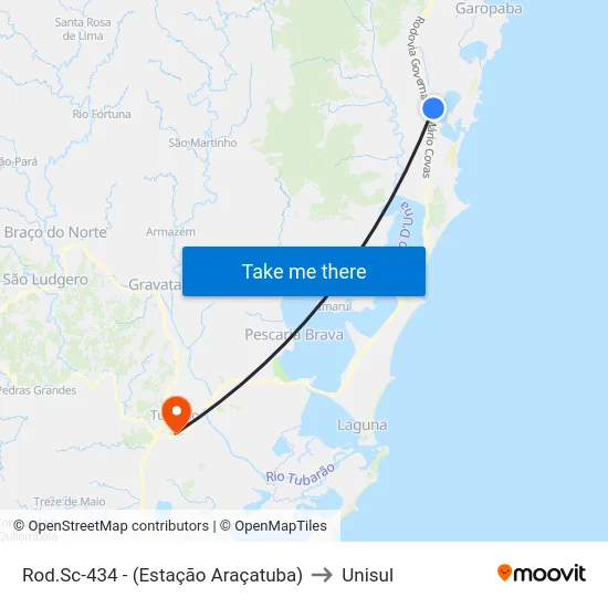 Rod.Sc-434 - (Estação Araçatuba) to Unisul map