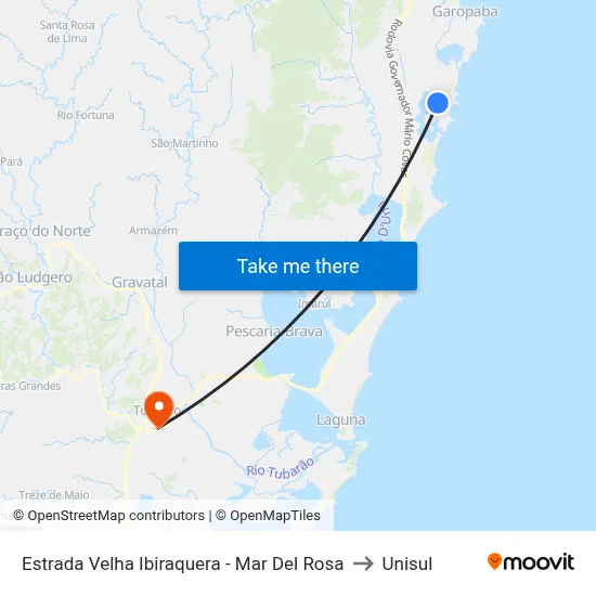 Estrada Velha Ibiraquera - Mar Del Rosa to Unisul map
