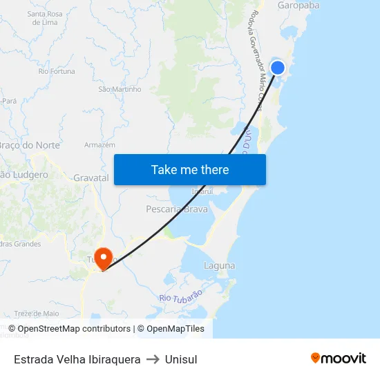 Estrada Velha Ibiraquera to Unisul map