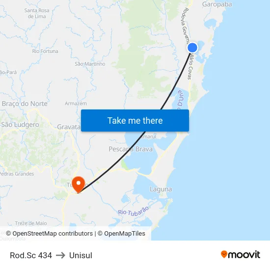 Rod.Sc 434 to Unisul map